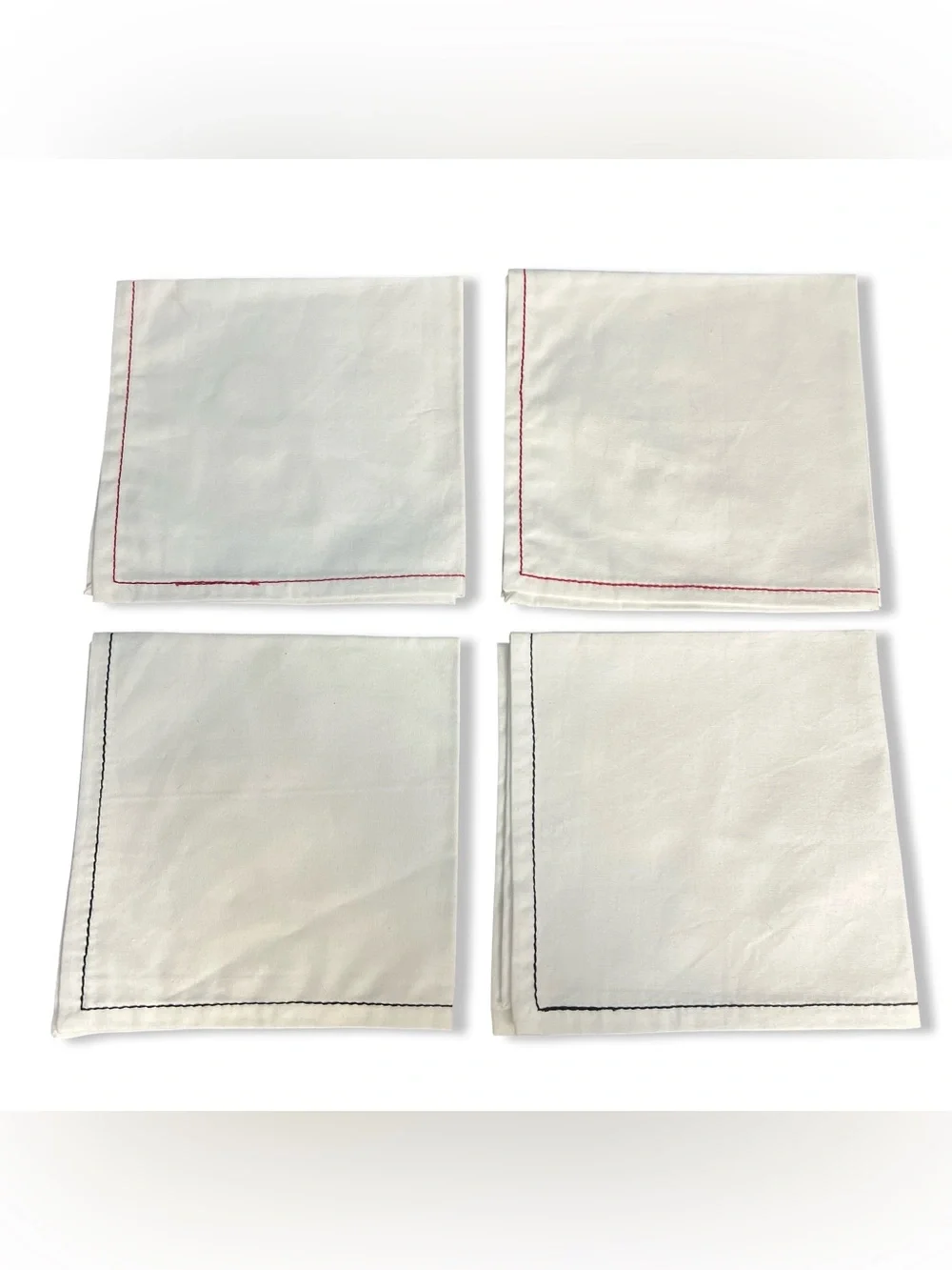 Set Of 4 Embroidered Fashion Motif Cotton Cloth Cocktail Napkins White Black Red